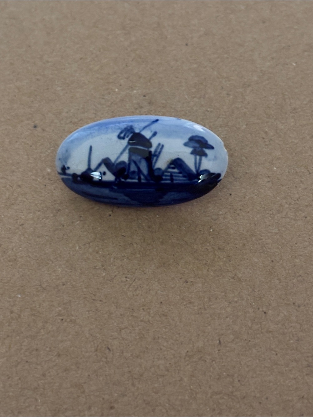 Blue and White Delft Ceramic Oval Art Pin